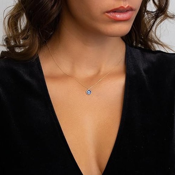 Neiman Marcus 14k Gold Plated Round Blue Evil Eye Necklace - Picture 4 of 5